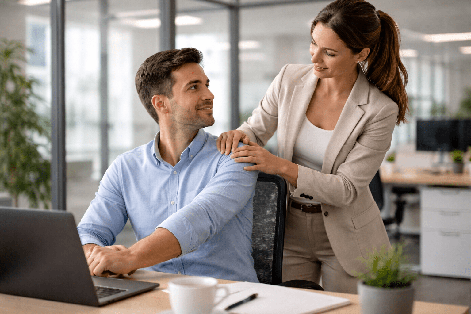 Fysioterapeut behandler ansatt på kontoret