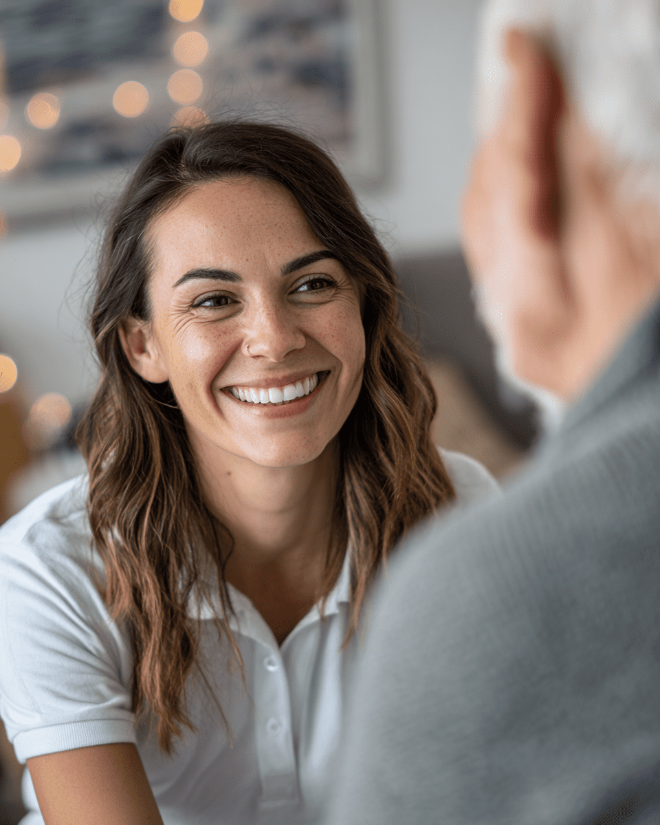 Fysioterapeut behandler pasient hjemme