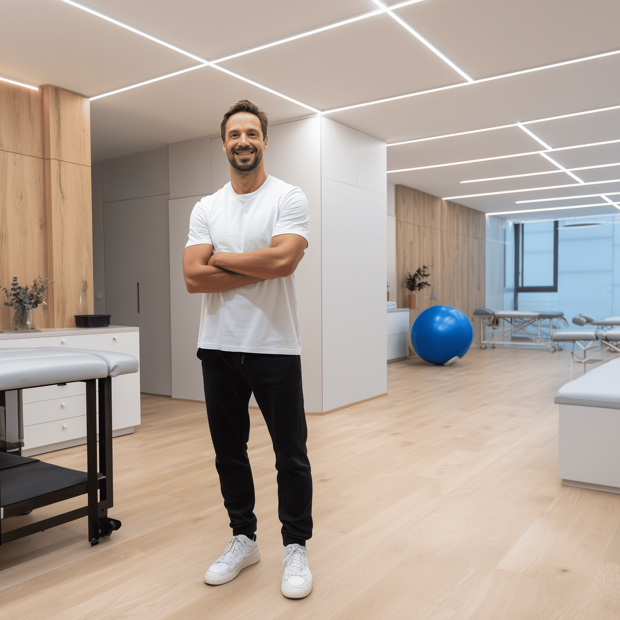 Fysioterapeut behandler idrettsskade hos aktiv pasient