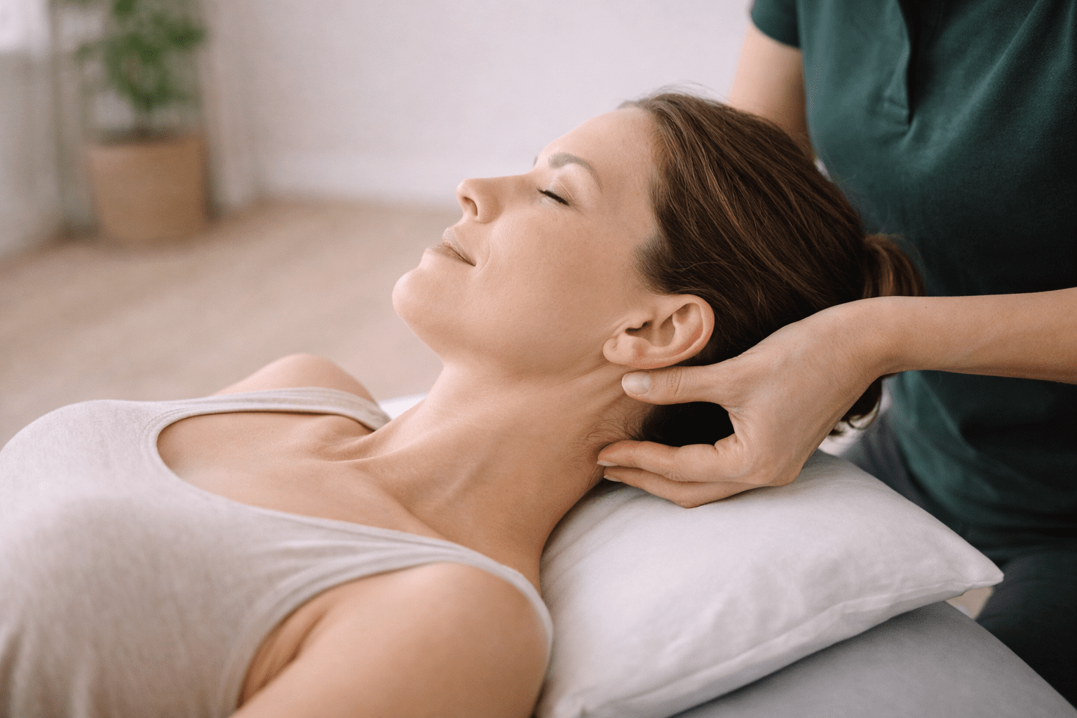 Fysioterapeut behandler nakkemuskler ved hodepine