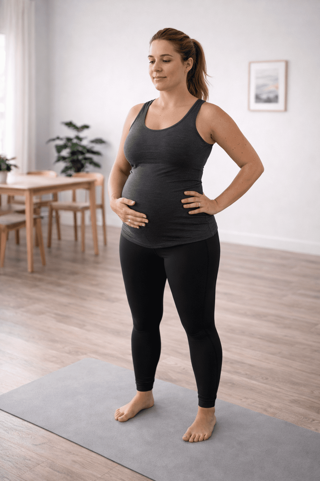 Gravid kvinne utfører bekkenbunns hurtigknip