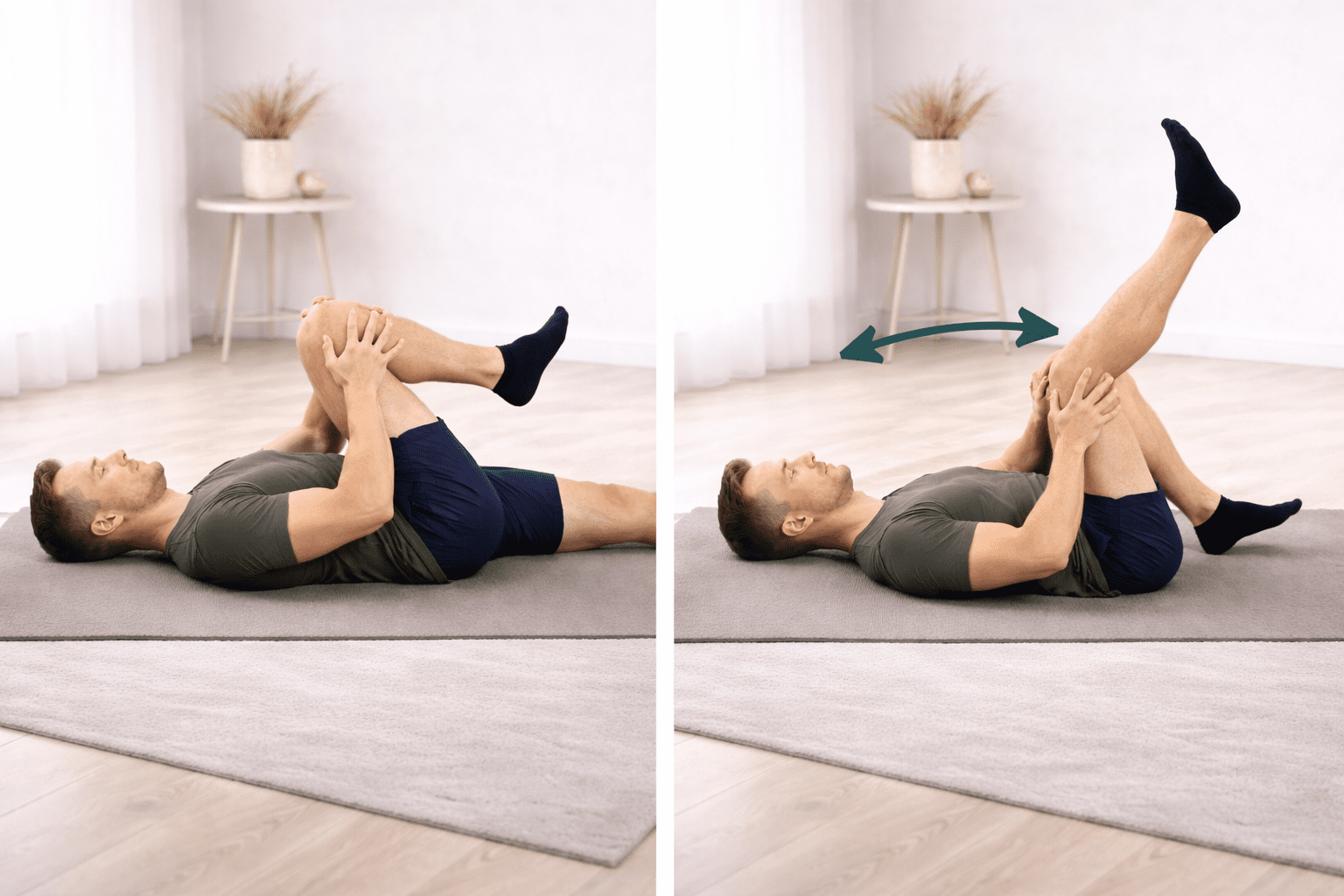 Person utfører nerveglidning i ryggleie for isjias